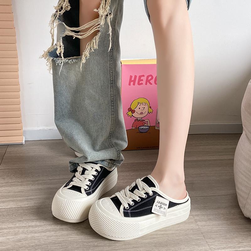 CRLAYDK женские парусиновые мюли на платформе модные кроссовки повседневные слипоны повседневные шлепанцы комфортная обувь для ходьбы увеличивающая рост