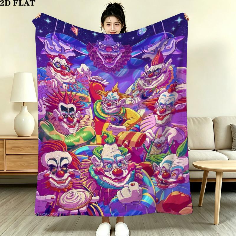 Killer Klowns Outer Space Print Flannel Blanket, High quality Comfortable for All Seasons, Home Decor, Warmth and Comfort, Perfect for Christmas Gifts