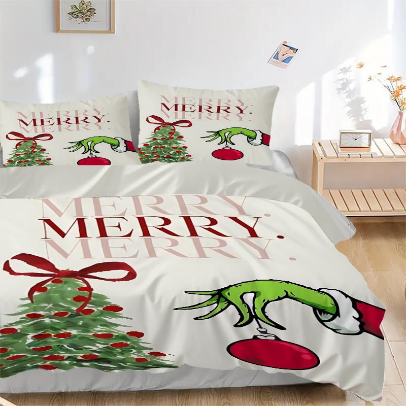 3Pcs Christmas Grinch Decorations Bedding Sets For All Sizes New 3D Printed Bed Cover Comforter Duvet Cover Pillowcase Bedroom Decoration