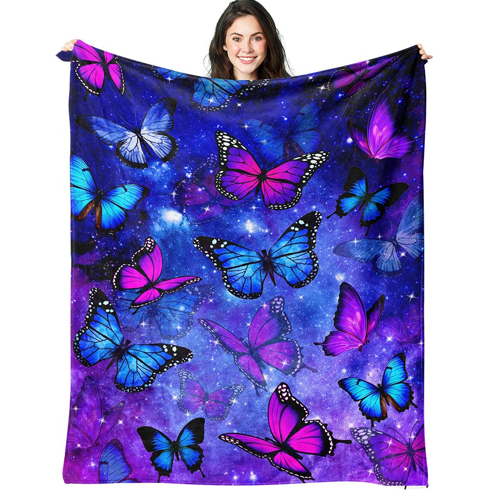 Super Soft Funny Butterfly Throw Blanket Cozy Fleece Fuzzy Plush Flannel Blanket for Travel Camping Living Room Sofa Decor Gift