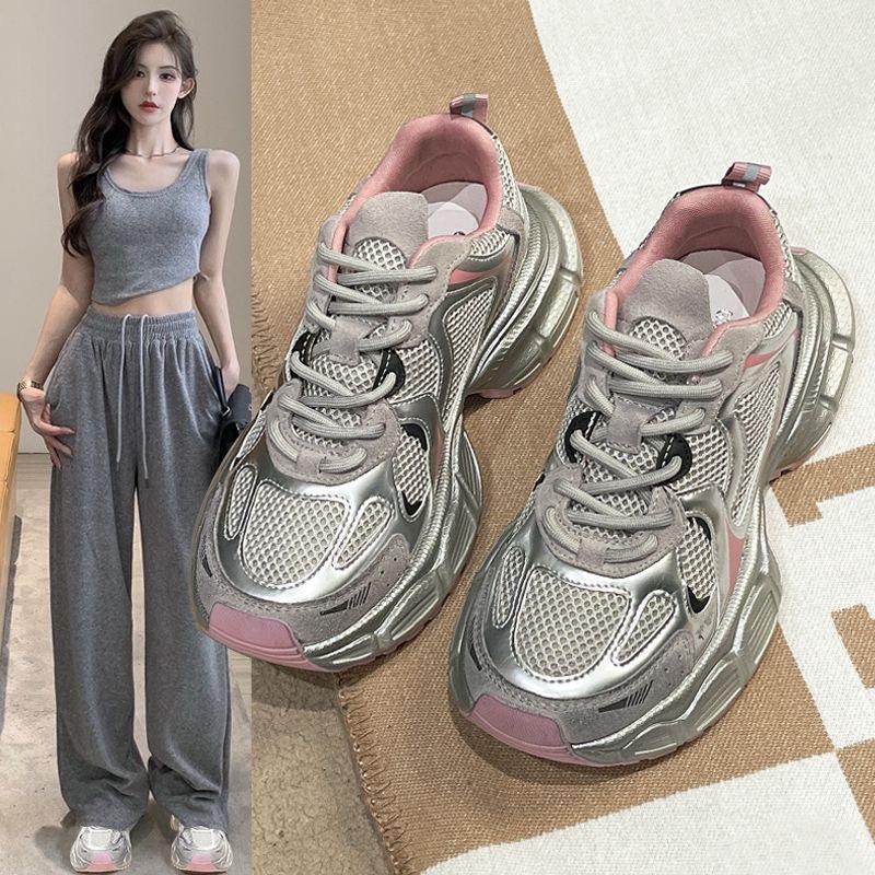 Повышенная износостойкость Папины кроссовки Женские Летние Новые Серебристые Дышащие Универсальные Легкие Спортивные Повседневные Кроссовки Женские