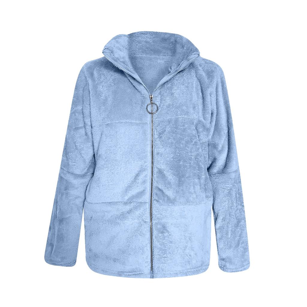 Women's Fashion Winter Solid Color Zipper Cardigan Plush Warm Short Jacket Coat