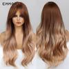 Synthetic Ombre Blonde Platinum Wigs Long Wavy Wig for Women with Bangs Party Daily Heat Resistant Fibre Hair Wigs
