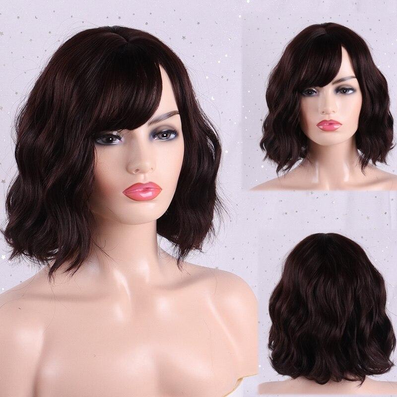 MISS WIG Женский короткий парик с волнистыми волосами и челкой, омбре, коричневый, синий, светлый, парики из синтетического волокна, подходят для косплея, вечеринки, повседневного использования