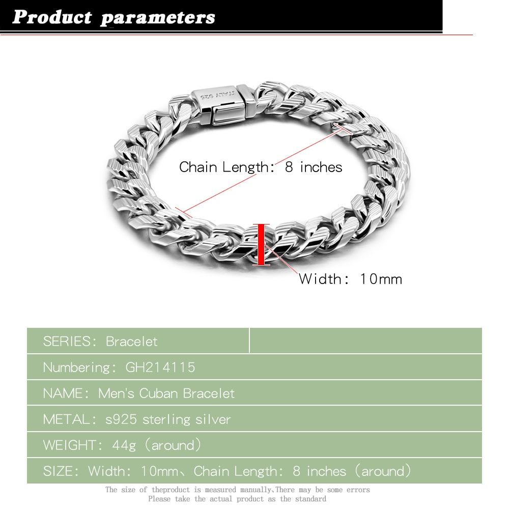 925 Sterling Silver Men's Stylish Viking Cuban Chain Bracelets Rock Punk Charm Classic Male Wrist Jewelry Gift
