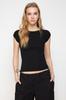 Women's Fashion Blouse Crew Neck Short Black Backless Tie Detailed Ribbed Flexible Knitted Blouse