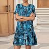 Women's Fashion Casual Round Neck Short Sleeve  Leaf Floral Print Dress