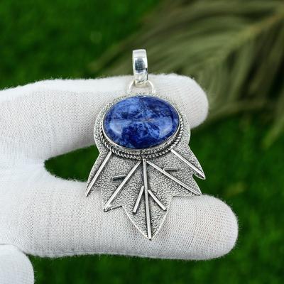 Подвеска из натурального содалита, серебро 925 пробы, индийские украшения для женщин