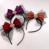 Quirky Pumpkin Bow Mesh Headband for Kids - Halloween Skull Witch Hair Accessory