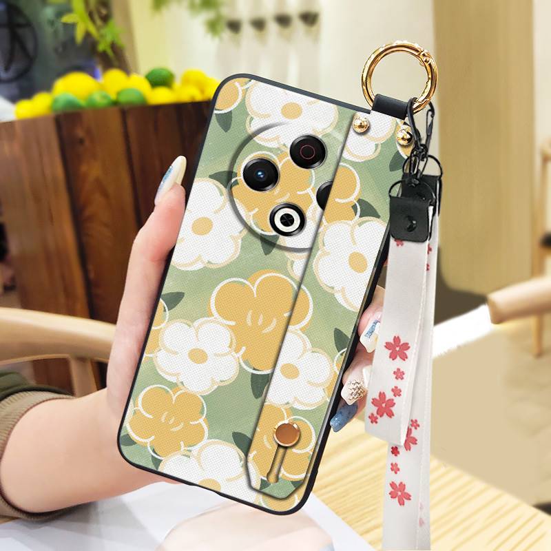 Back Cover Wristband Phone Case For Tecno Spark30 4G/KL6 Fashion Design Kickstand Silicone Anti-knock Protective Flower