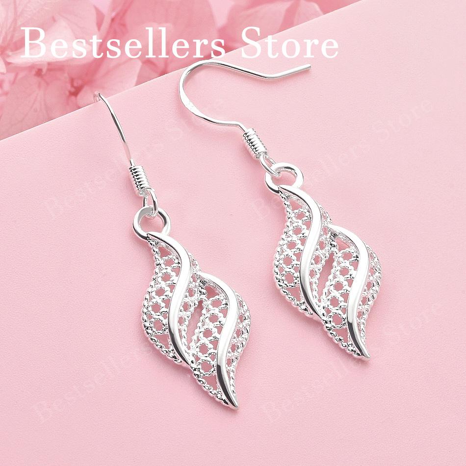 Charming 925 Sterling Silver Exquisite Hollow Feather Earrings for Women Fashion Wedding Jewelry Party Gifts