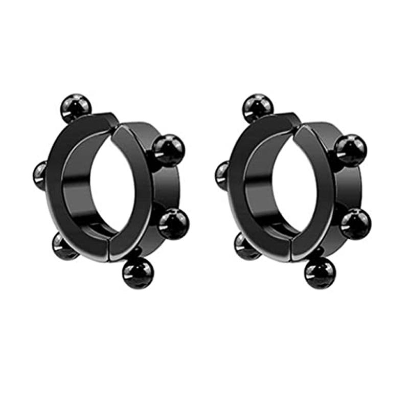 2pieces Punk Titanium Steel Ear Clip Earrings For Men Women Print Pattern Black No Pierced Fake Ear Circle New Pop Jewelry