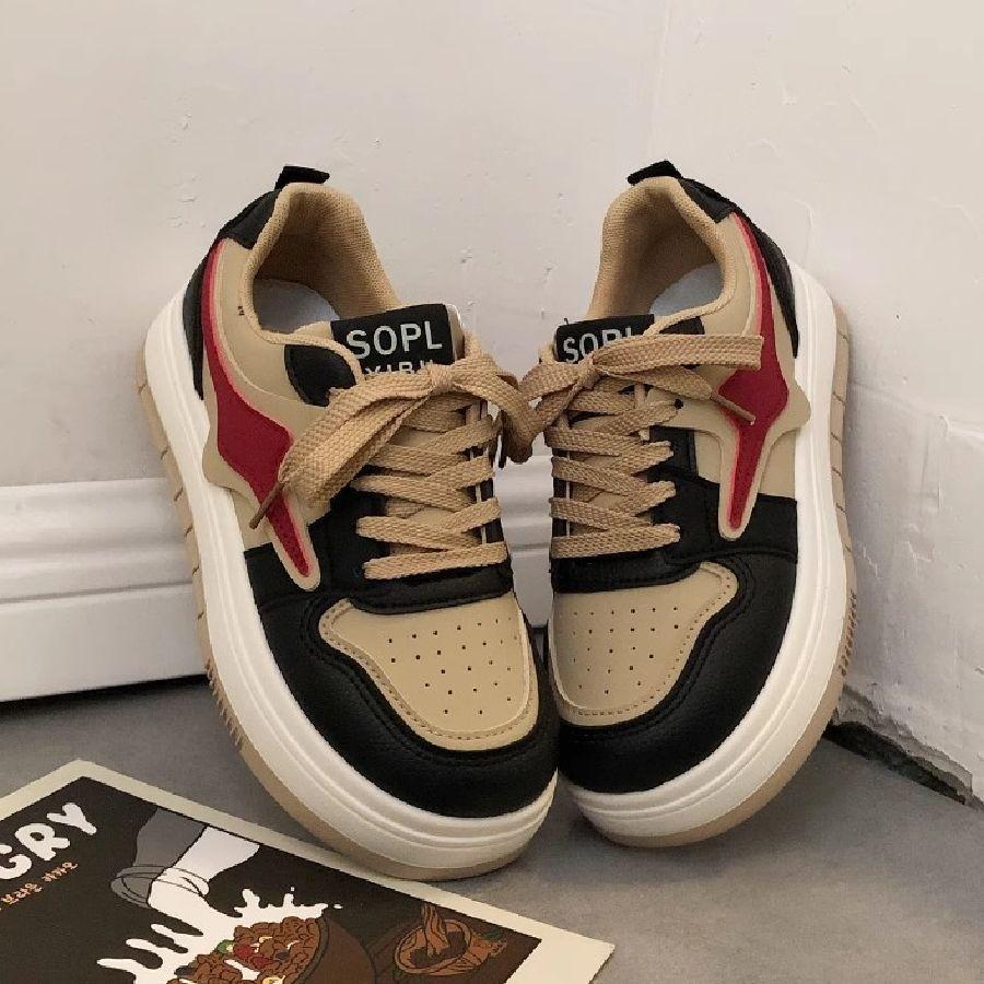 Весна и осень 2024 года, новая корейская версия, белые туфли на платформе, женские, с круглым носком, на шнуровке, повседневные студенческие спортивные туфли для сноуборда