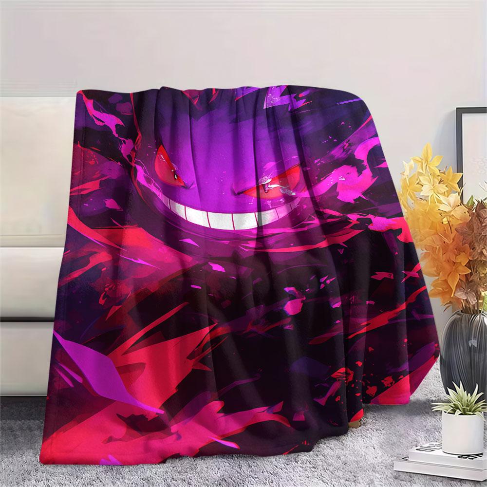 1Pc Gengar Print Flannel Blanket, High quality Comfortable for All Seasons, Home Decor, Warmth and Comfort, Perfect for Christmas Gifts