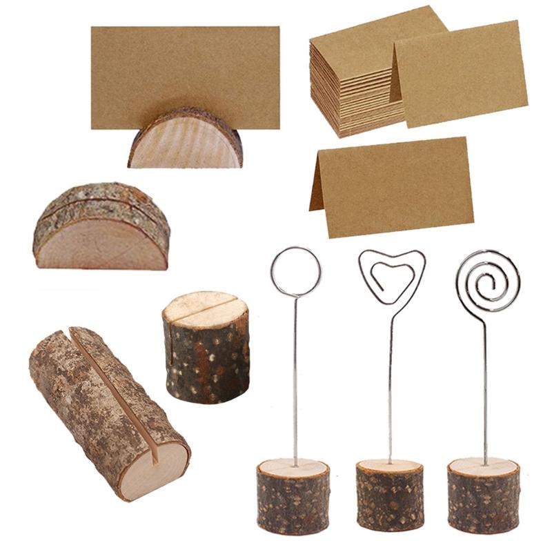 20Pcs Wood Table Number Holders Stand Wood Name Card Holders Wood Name Cards Food Label Memos Photo Holders for Wedding