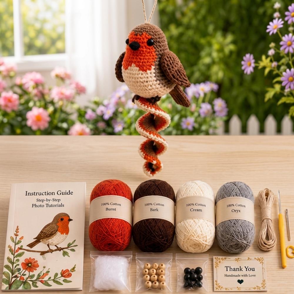 Bunny Frog DIY Spiral Animal Hanging Ornament Hummingbird Forest Animal Knit Set Holiday Gift