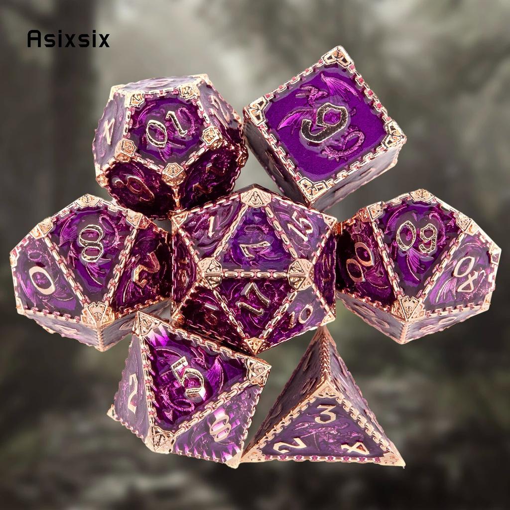 7 Pcs Purple Dragon Metal Dice Solid Metal Polyhedral Dice Set Suitable for Role-Playing RPG Board Game Card Game