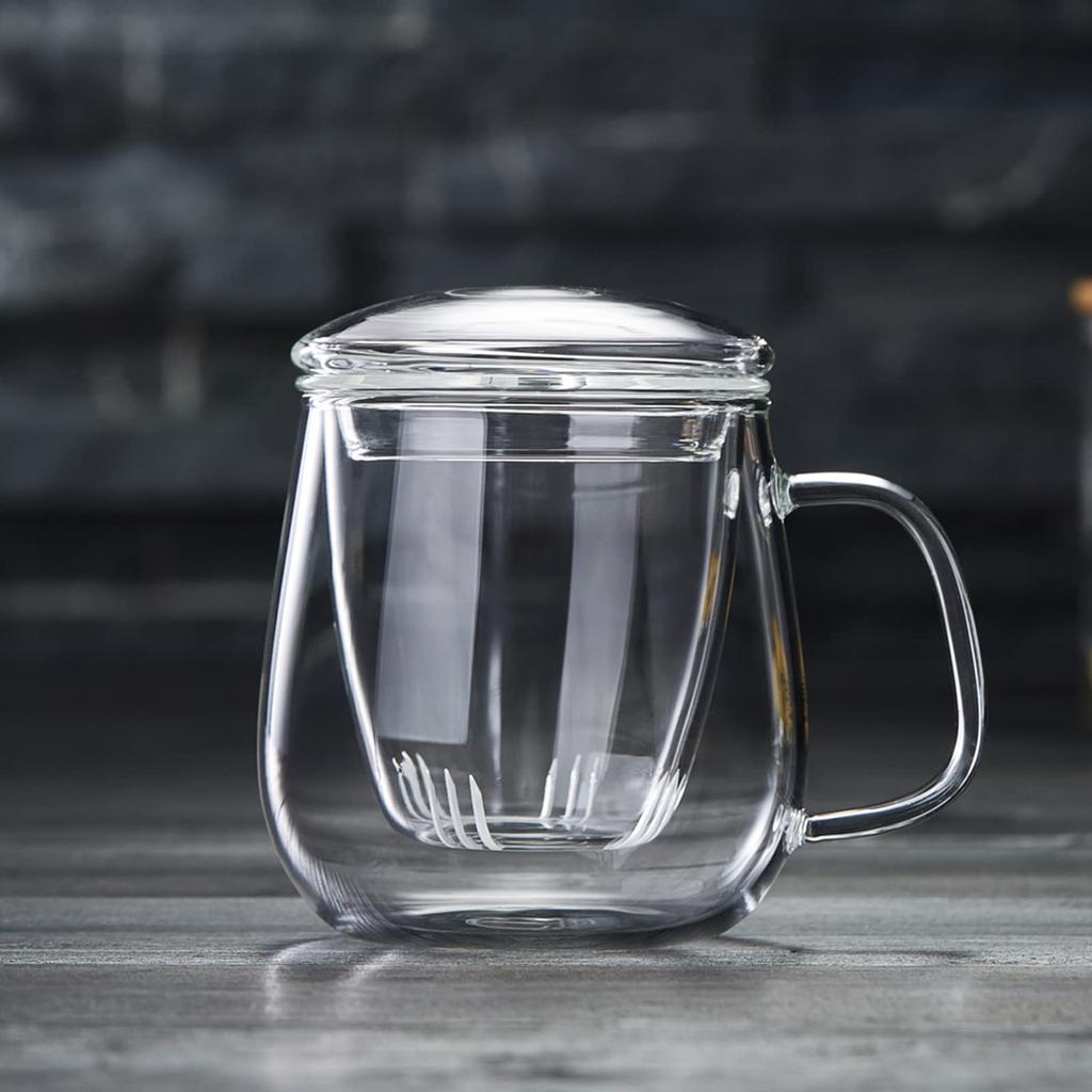 Pokaro Tea Mug with Strainer, Heat-Resistant Glass Teacup, 520ml, Clear, with Lid, Stovetop and Microwave Safe, Perfect for Tea, Loose Tea, Craft