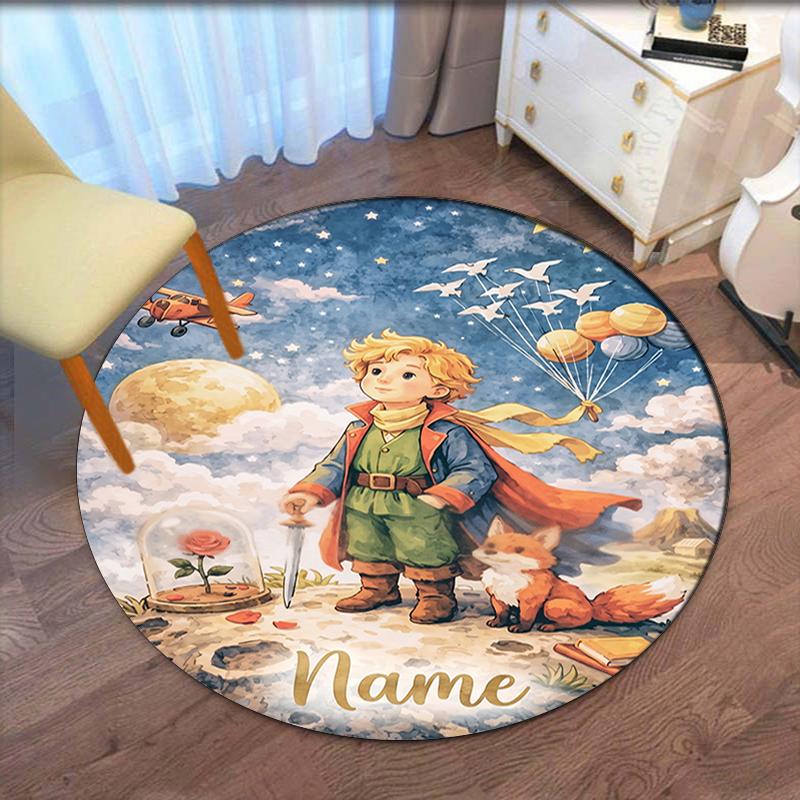 Custom Name The Little Prince Printed Round Rug Carpet Chair Rug Area Rug Entryway Doormats,for Office Chair Living Room Bedroom Kitchen Room.