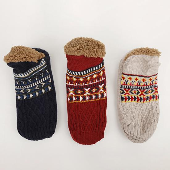 1 Pair Floor Socks Thickened Fleece-Lined Silicone-Dot Sole Slip-Resistant Traction Quiet Walking Socks with Jacquard Accents