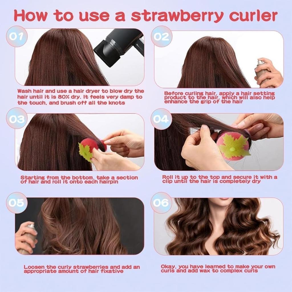 12 шт. DIY Клубничные бигуди из пеноматериала без нагрева, ролики для волос без нагрева, набор для сна, мягкий губчатый материал, инструменты для укладки волос для ленивых девушек
