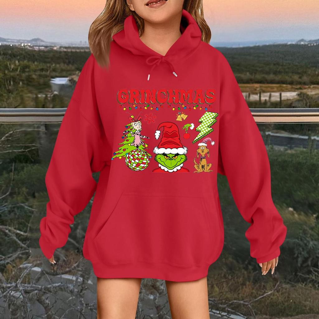 Children's Fashionable Casual Long-sleeved Loose Christmas Print Pullover Hooded Sweatshirt