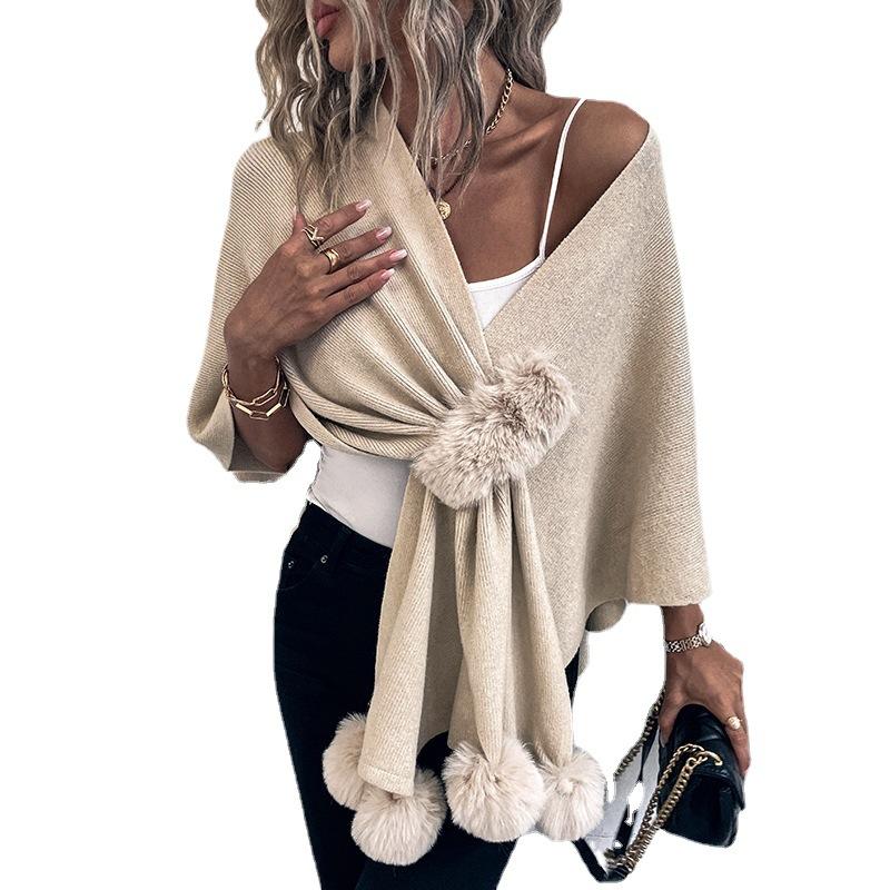 Autumn and Winter Women Loose Bat Sleeve Cross Border Cloak Cardigan Knitwear V-Neck Sweater