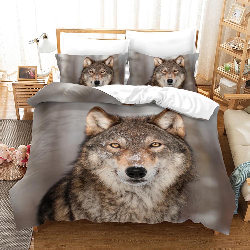 Пододеяльник с 3D рисунком волка, комплект постельного белья, пододеяльник, наволочка, 2 или 3 двуспальные кровати, односпальная кровать, полный размер, мягкая моющаяся молния, украшение для дома