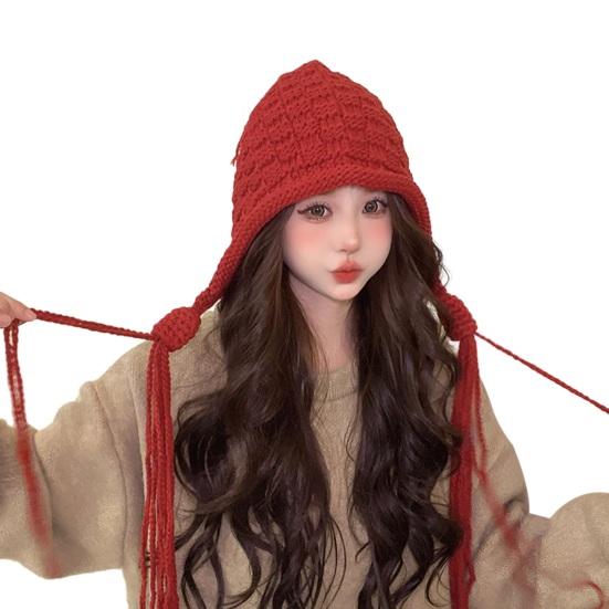 Женская зимняя шапка с длинной кисточкой, утолщенная вязаная, эластичная, противоскользящая, мягкая, с защитой ушей, однотонная, дышащая, ветрозащитная, декоративная шапка-бини KTB