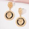 Vintage Golden Earrings Embossed Lion Head Rage Cool Simplicity Temperament Dripping Oil Earrings Set For Women