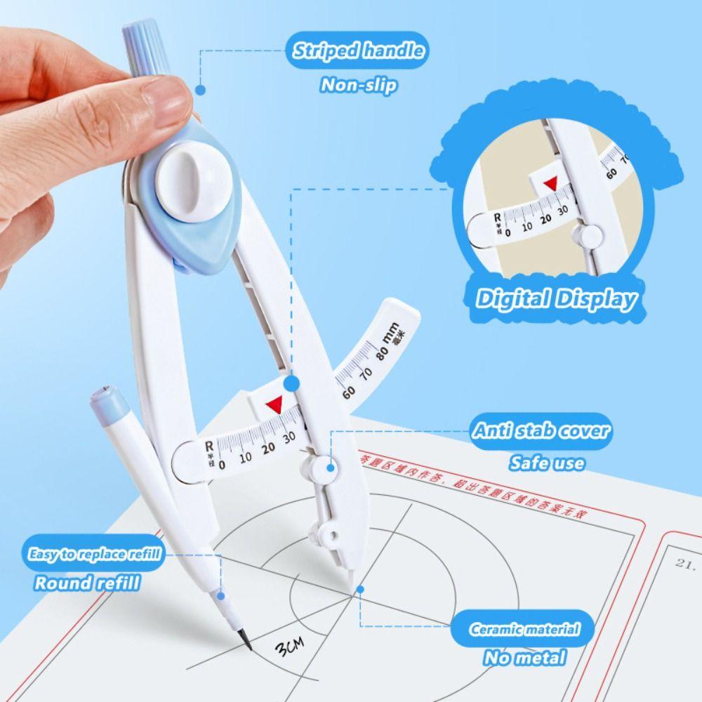 С линейкой, цифровым дисплеем, компасом, диаметром 1-13 см, инструментом для рисования окружностей, для использования студентами