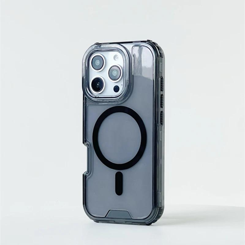 Неоновый Цветной Ударопрочный Чехол-Бампер MagSafe Для iPhone 16 16pro max 14 15 Pro 13 11 12 Беспроводная Зарядка Прозрачный Бронированный Чехол