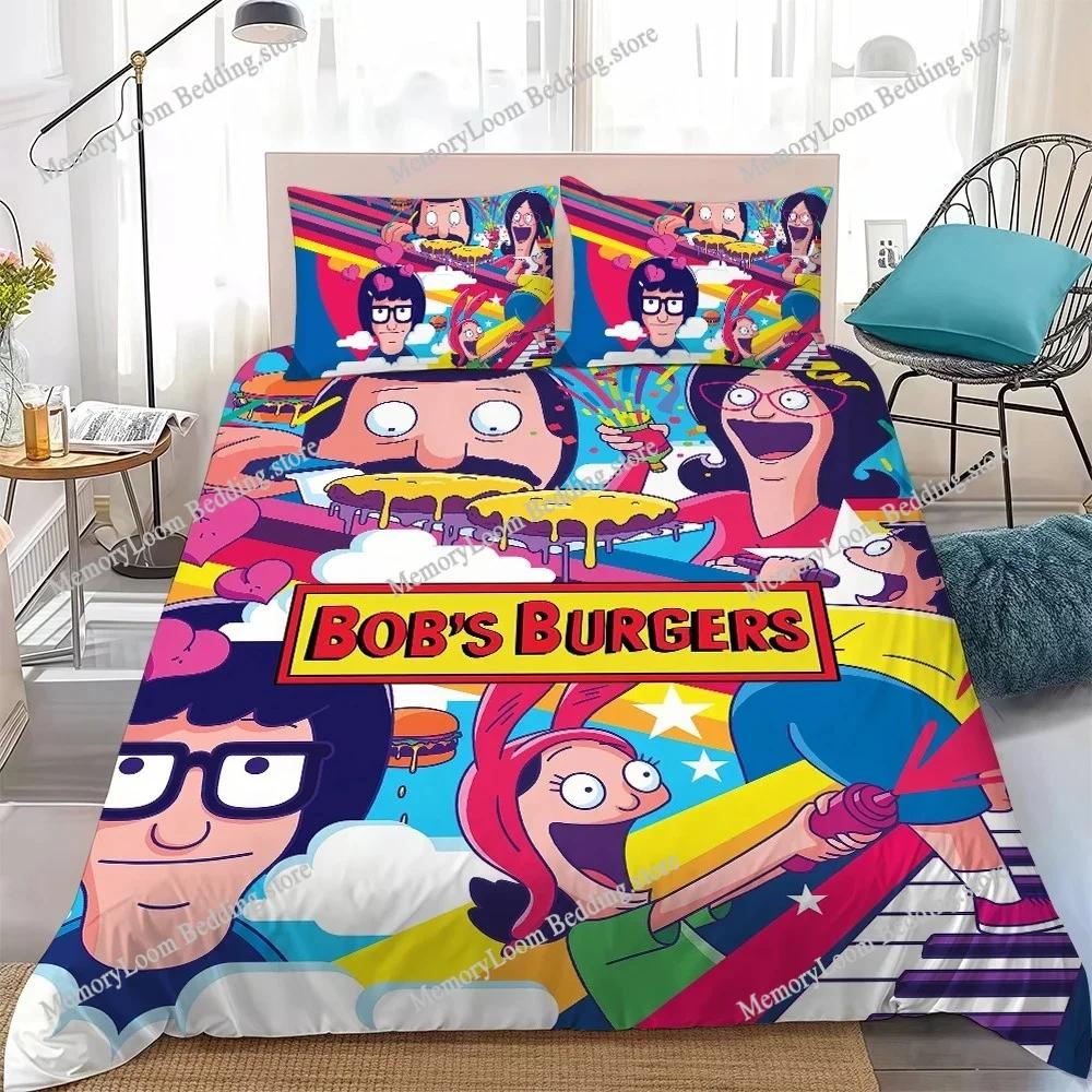 Мультяшный B-Bobs B-Burgers Комплект пододеяльника Домашний стиль Постельное белье Мягкий Стирка Хлопок Кровать Четыре сезона Студенческое общежитие Роскошный подарок74