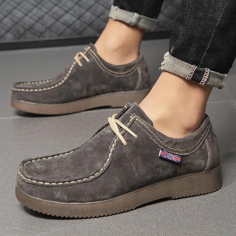 Fashion Mens Casual Shoes Suede Leather Work Shoe Male Lace-up Flats Tooling Footwear Platform Outdoor Shoes Antiskid Walking Men Shoes