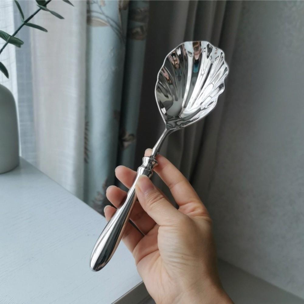 Shell Shape Stainless Steel Spoons French Table Serving Spoons Durable Dessert Spoons  Hotel