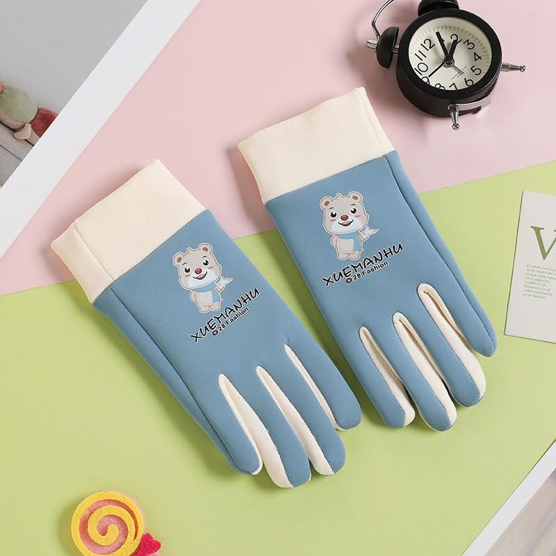 Kids Winter Warm Fleece Lined Gloves With Glow-in-the-Dark Dinosaur Print Windproof Waterproof Outdoor Cycling Play