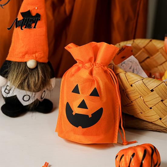 Durable Non-woven Packaging Bags 5 Pcs Halloween Treats Bag, Fabric Pumpkin Candy Holiday Decoration Accessories for Home Drawstring Snack Goodie