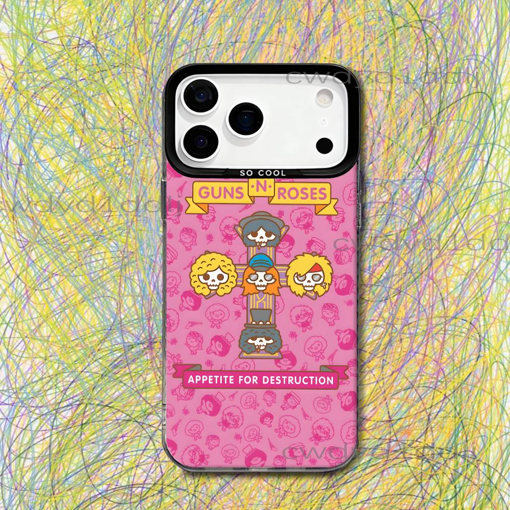 G-Guns N R-Roses Band Phone Case For iPhone 17,16,15,14,13,12,X,8,Pro,Max,Plus,SE4,Air,Mini HD Black IMD Matte