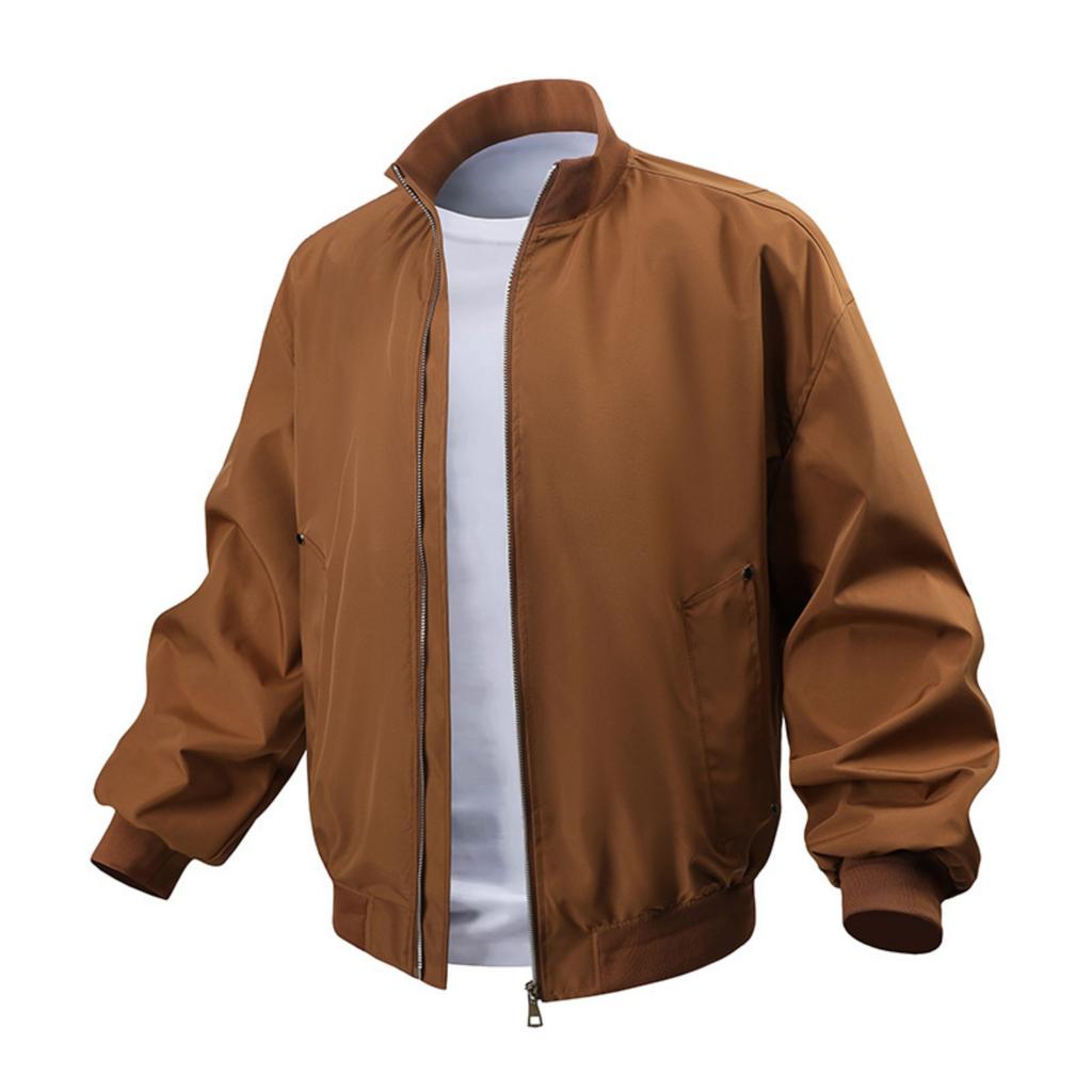 Men's Casual Solid-color American Stand-up Collar Flight Jacket, Unisex Loose Work Jacket Jacket