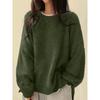 Womens Solid Color Split Hem Pullover Sweater Fall Winter Casual Loose Fit Crew Neck Long Sleeve Knit Top