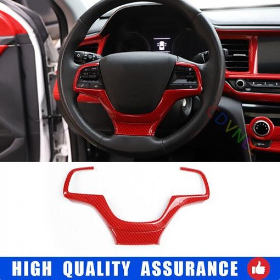 For Hyundai Elantra 2017-2018 Red Carbon Fiber Steering Wheel Border Strip Cover