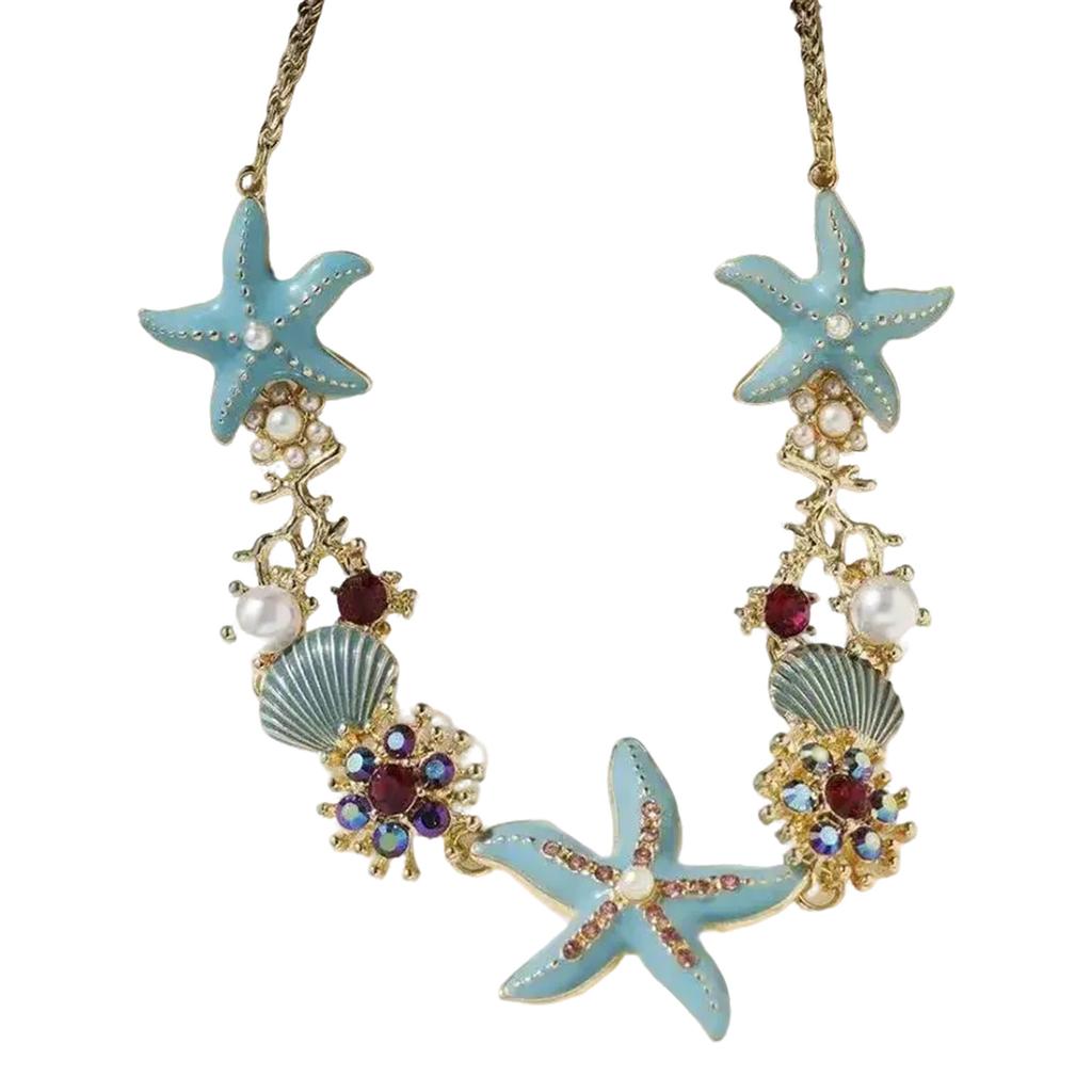 Fashion Marine Jewelry Starfish Pendant Necklace Shell Pearls Bracelet Alloy Texture Suitable for Women Beach Outfits