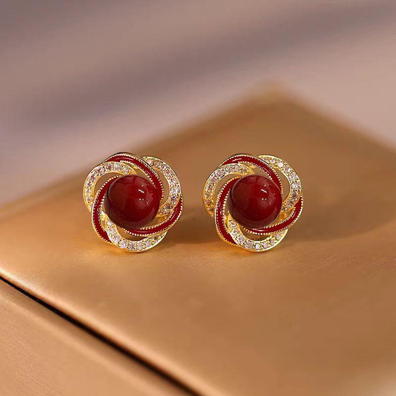 Fashion Elegant Rose Flower Zircon Pearl Ear Studs For Women Luxury Earrings Accessories Gift Trendy Delicate Jewelry AVE