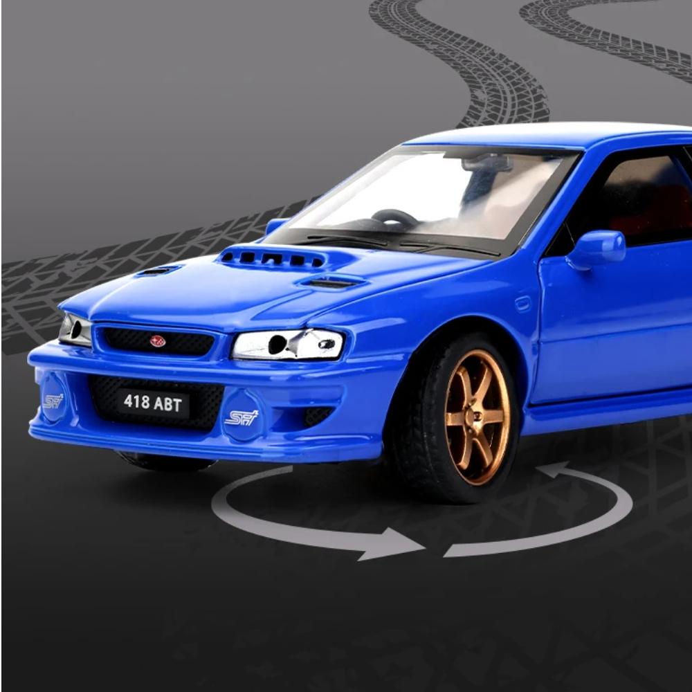 Масштаб 1/32 Subaru Impreza WRX STI Модифицированный автомобиль Металлическая литая модель автомобиля со звуком и светом Оттягивающийся назад Подарок на день рождения для ребенка