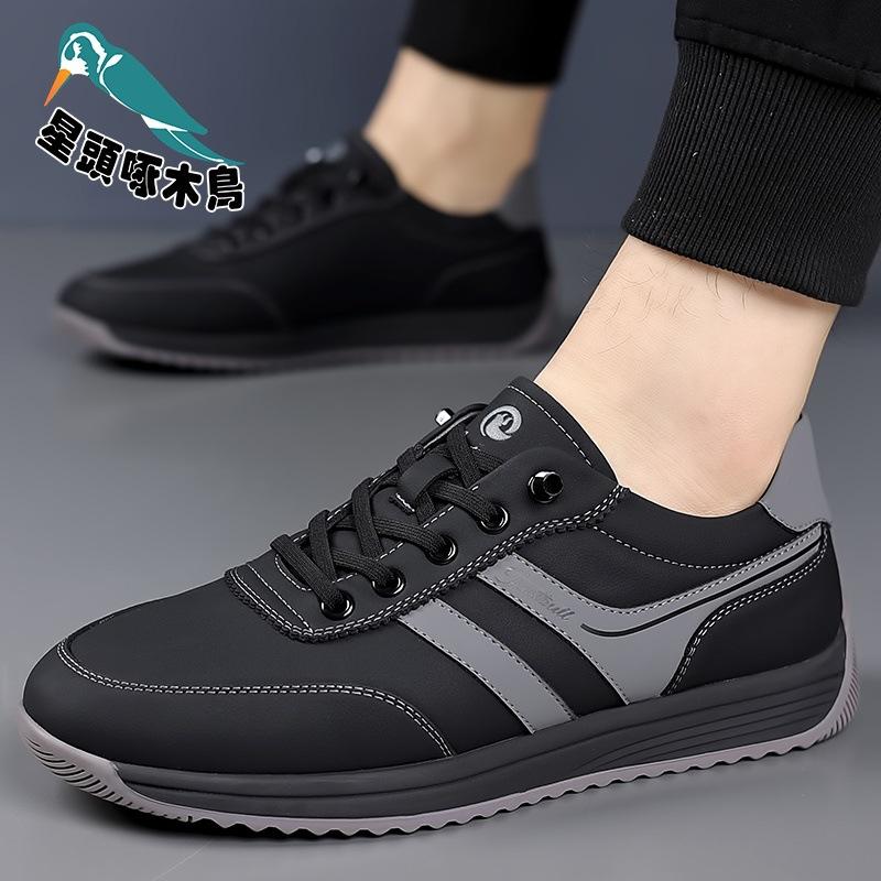 2025 spring and autumn new men's outdoor leisure sports leather shoes men's leather round head white shoes