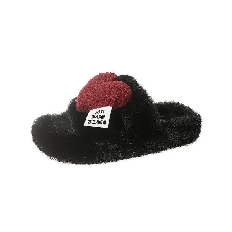 Премиальные толстоподошвенные пушистые тапочки женские носят новые осенне-зимние интернет-знаменитости плюшевые тапочки на хлопковой подошве с персиковым сердцем