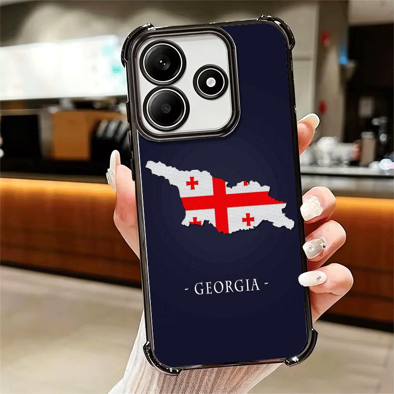 Georgia Passport Flag Plating Phone Case For Xiaomi Redmi Note 14 15 Pro Plus 13 12 11 11S 11T 10 9S 9 5G Anti-Fall Airabag Cove