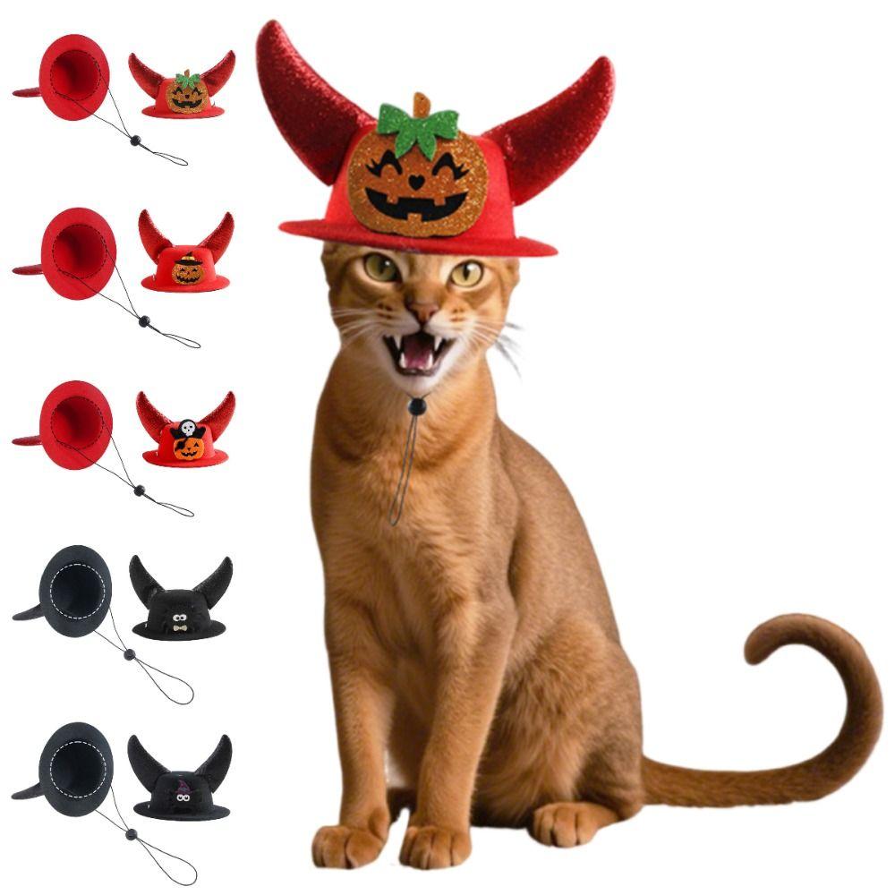 Pumpkin Halloween Pet Horns Hat Adjustable Dog Dress Up Cap Halloween Pet Hat  Halloween Decor