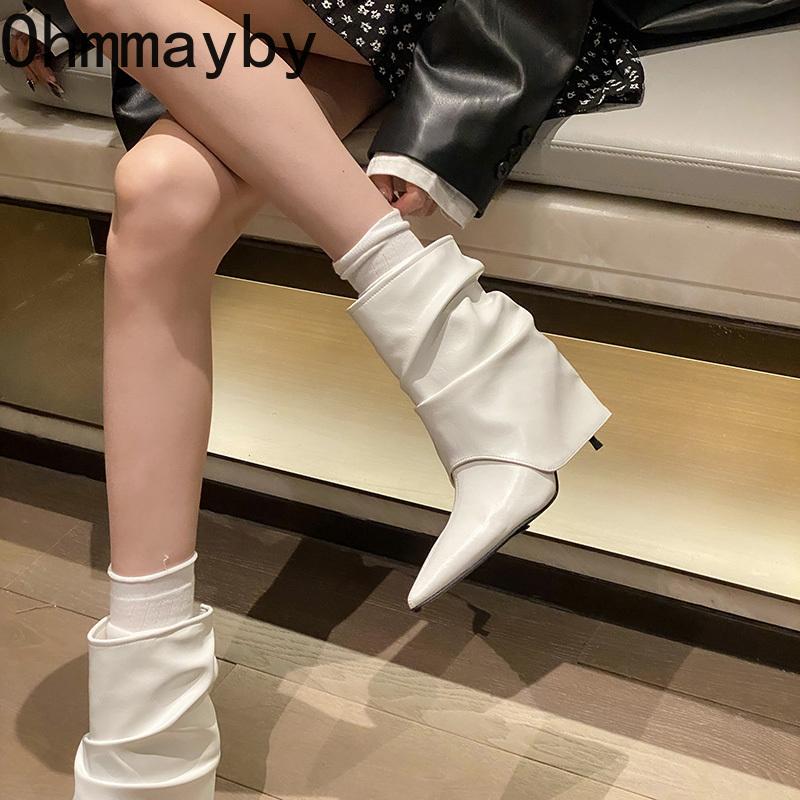 Designer Street Style Women Silvery Ankle Boots Fashion Pointed Toe Short Booties Ladies Elegant Thick Heel Shoes