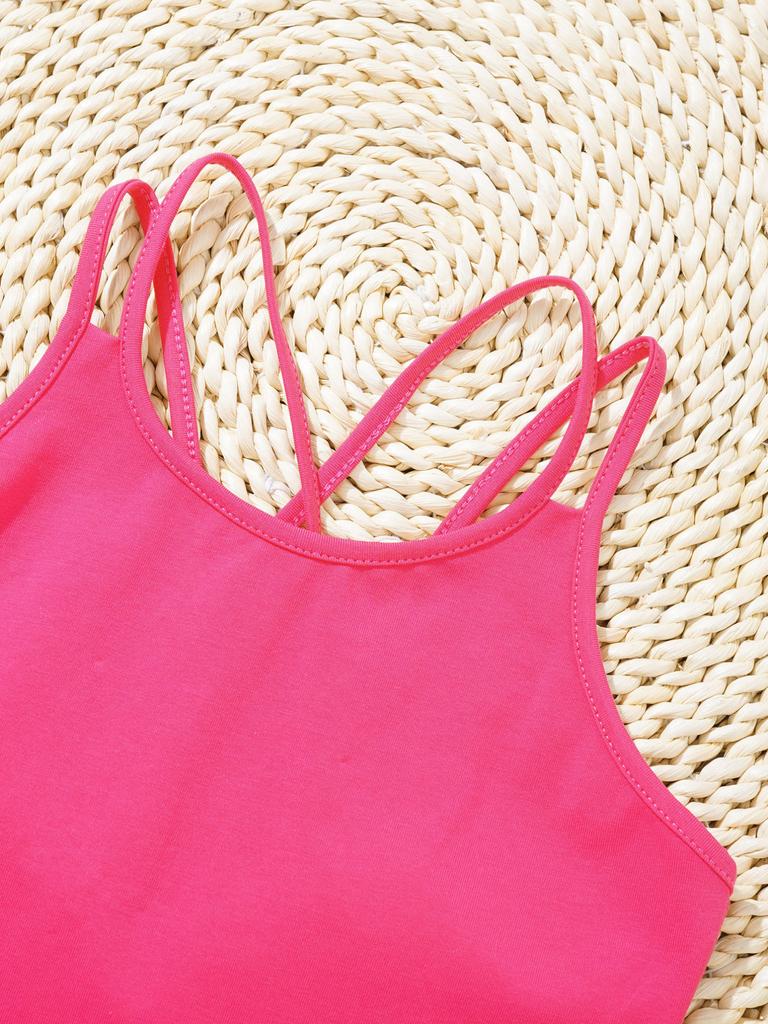 Kids Girls Crisscross Back Spaghetti Strap Ballet Dance Wear Gymnastics Leotard Dancing Costume